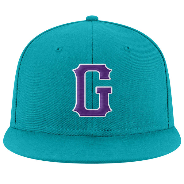 Custom Aqua Purple White Stitched Adjustable Snapback Hat