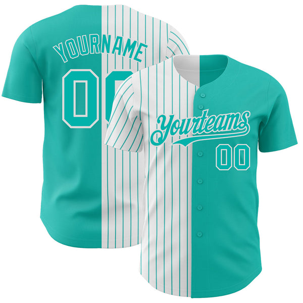 Custom Aqua White-Aqua Pinstripe Authentic Baseball Jersey