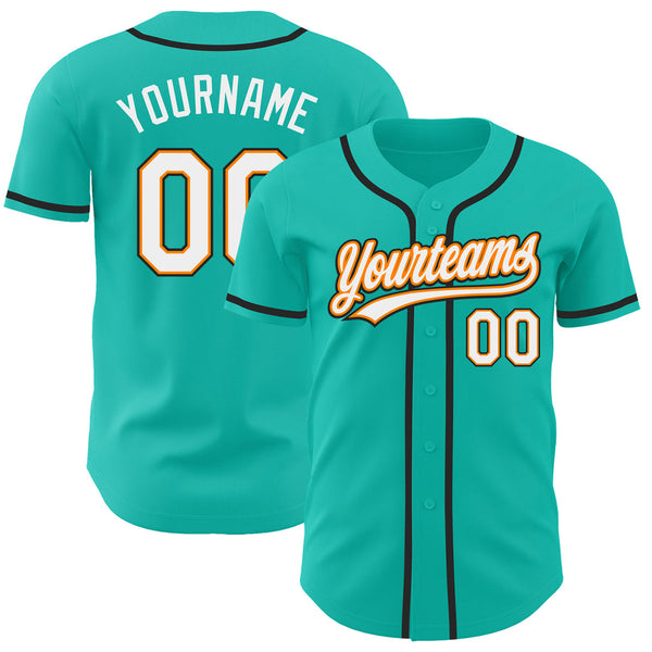 Custom Aqua White Bay Orange Black Authentic Baseball Jersey