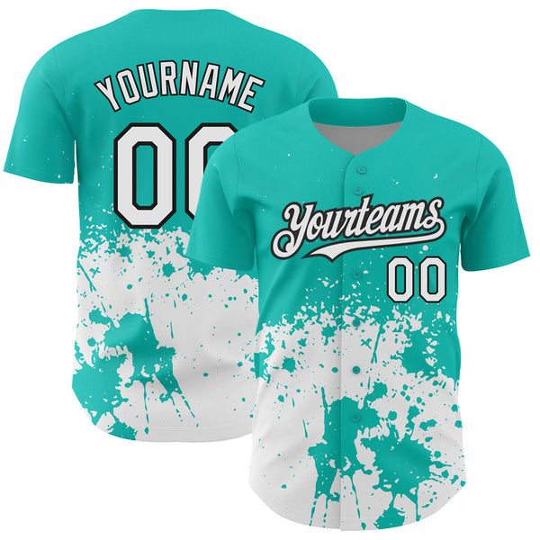 Custom Aqua White Black 3D Pattern Design Abstract Splash Grunge Art Authentic Baseball Jersey