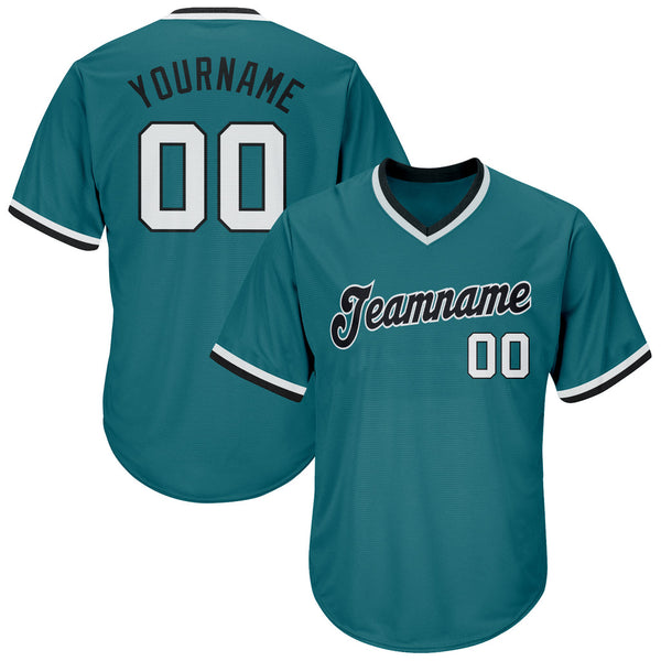 Custom Aqua White-Black Authentic Throwback Ribknit Baseball Jersey