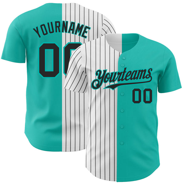 Custom Aqua White-Black Pinstripe Authentic Baseball Jersey