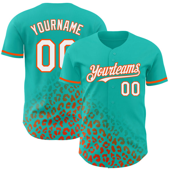 Custom Aqua White-Orange Leopard Authentic Baseball Jersey