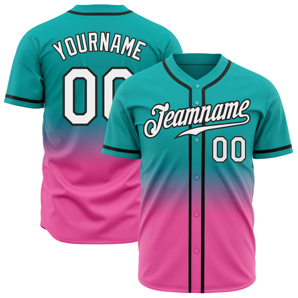 Custom Aqua White-Pink-Black Authentic Baseball Jersey