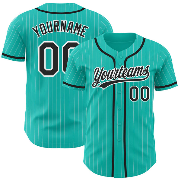 Custom Aqua White-Black Pinstripe Authentic Baseball Jersey