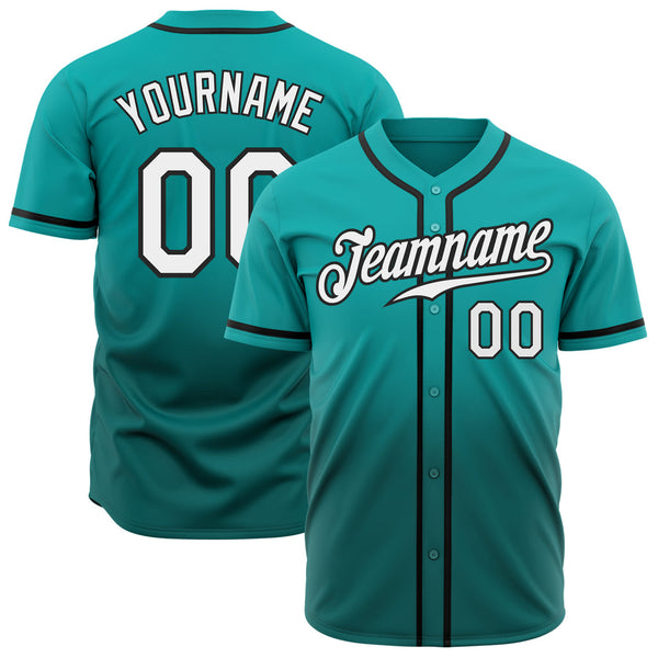 Custom Aqua White Teal Authentic Fade Baseball Jersey