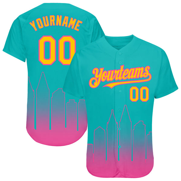 Custom Aqua Yellow-Pink 3D Sandiego City Edition Fade Fashion Authentic Baseball Jersey