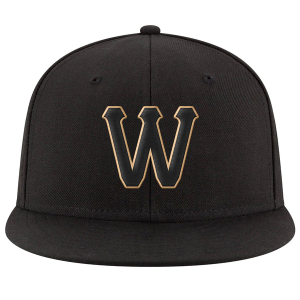 Custom Black Old Gold Stitched Adjustable Snapback Hat