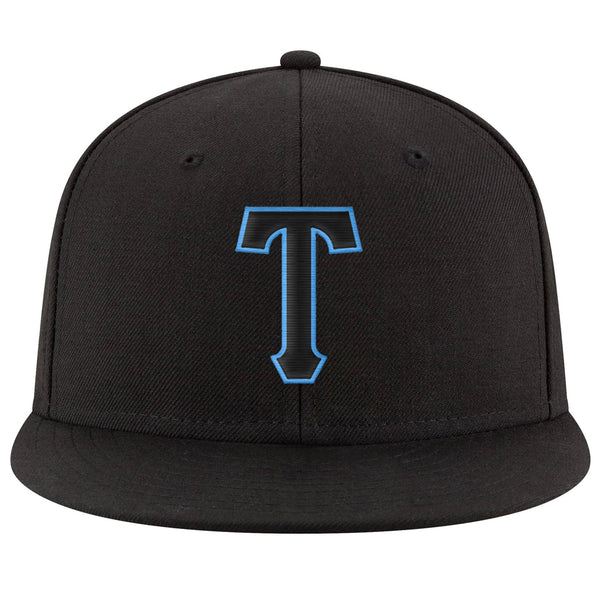 Custom Black Powder Blue Stitched Adjustable Snapback Hat