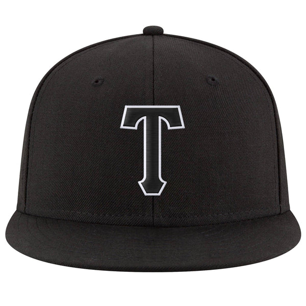 Custom Black White Stitched Adjustable Snapback Hat