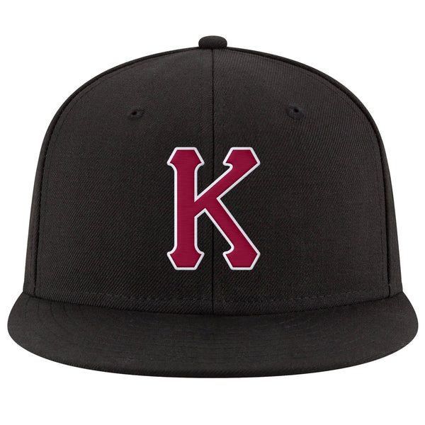 Custom Black Crimson White Stitched Adjustable Snapback Hat