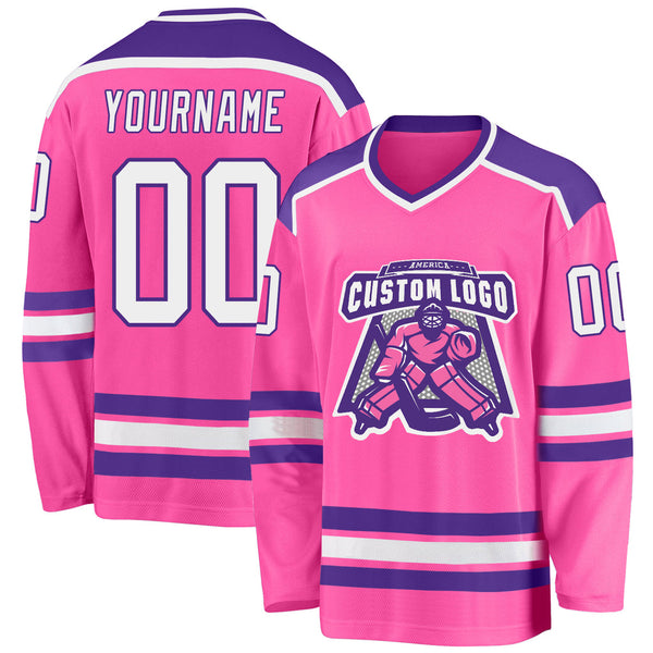 Custom Pink White-Purple V Neck Hockey Jersey