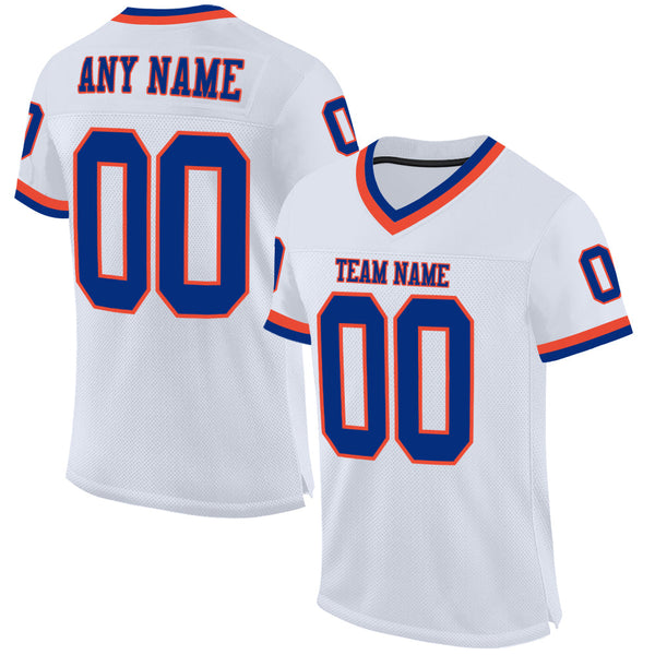 Custom White Royal Orange Mesh Authentic Throwback Football Jersey