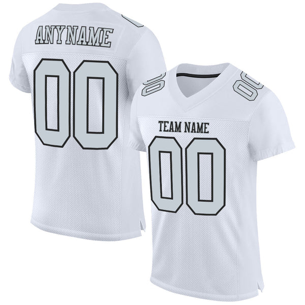 Custom White Silver Black Mesh Authentic Football Jersey