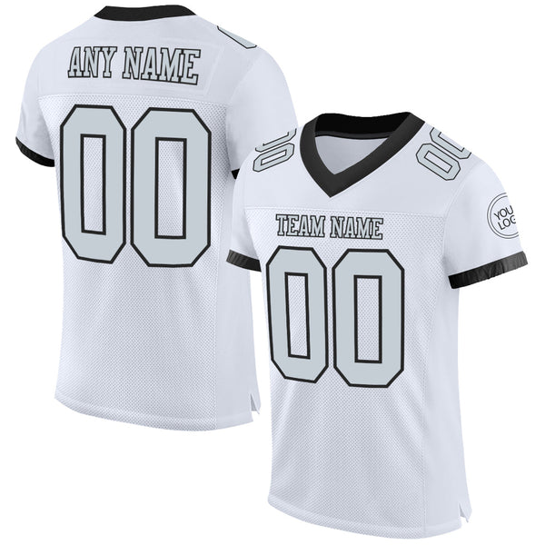 Custom White Silver Black Mesh Authentic Football Jersey