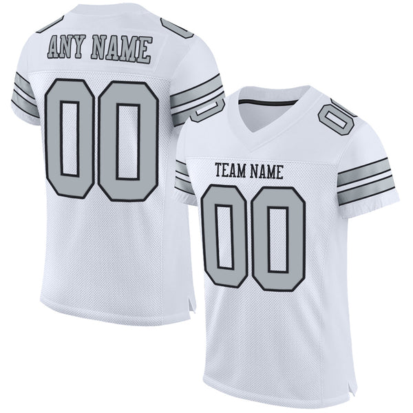 Custom White Silver Black Mesh Authentic Football Jersey