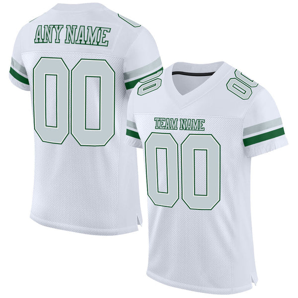 Custom White Silver Green Mesh Authentic Football Jersey