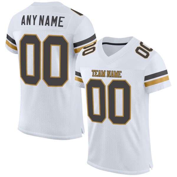 Custom White Steel Gray Old Gold Mesh Authentic Football Jersey