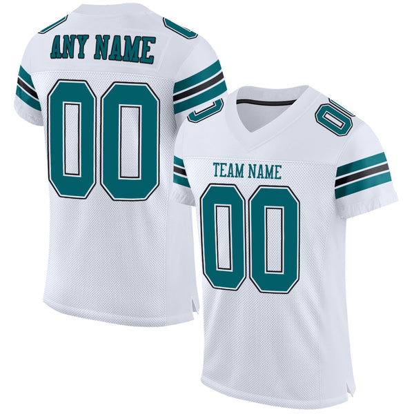 Custom White Teal Black Mesh Authentic Football Jersey